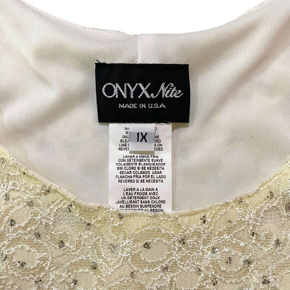 Onyx Nite Womens Lace Lined Sleeveless V Neck Tank Top w/Silver Shimmer Size 1X - Picture 6 of 8